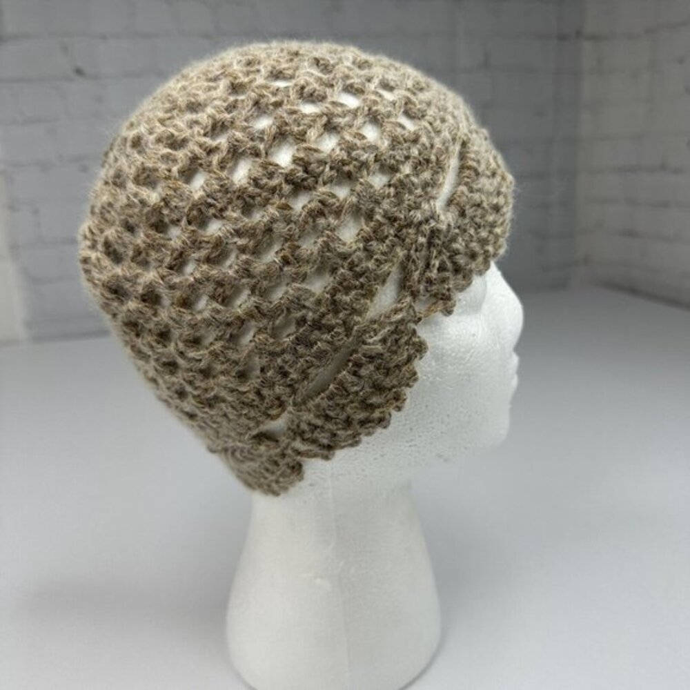 Created by Cyd Juliet Crochet Beanie Hat Tan Brown Marled Open Knit Boho Hat NEW